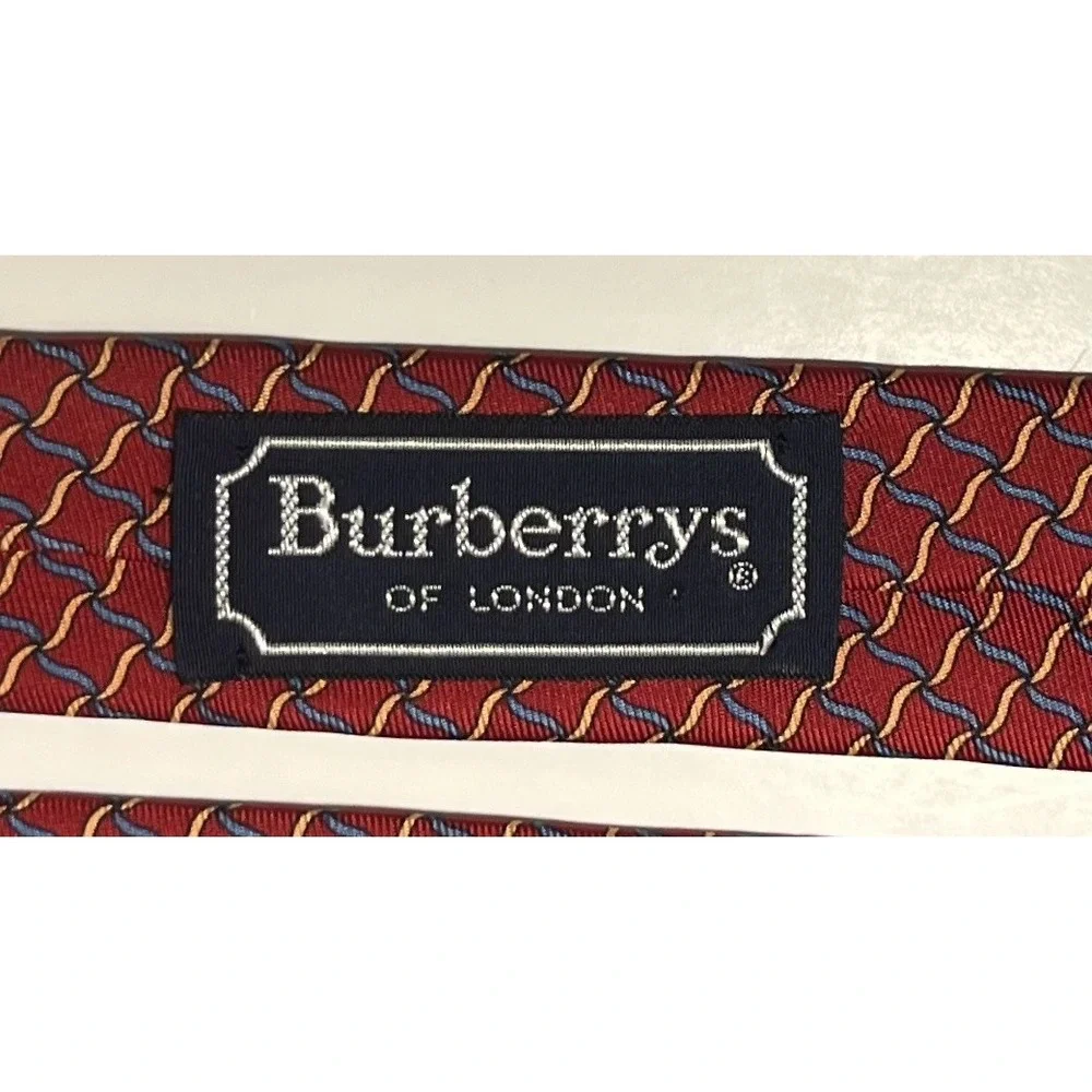 Vintage Burberry Tie Men's Classic Silk Geometric Woven Hand Sewn USA 90s‎